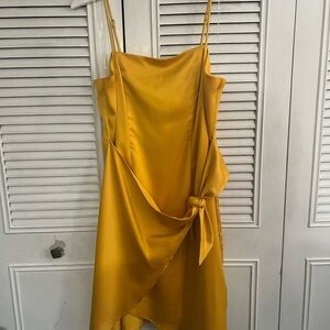 Nine West Gold Asymmetrical Spaghetti Strap Sundress